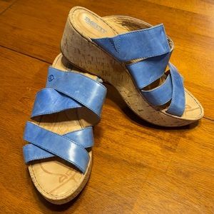 Born Blue Leather Wedge Sandals